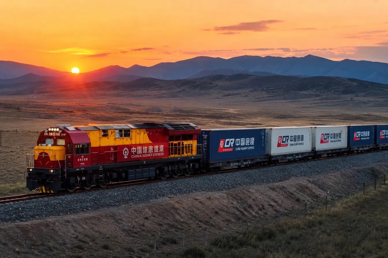 China Railway Express au coucher de soleil